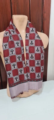 Bufanda de seda de lujo vintage doble cara gris borgoña Foto 1 de 4