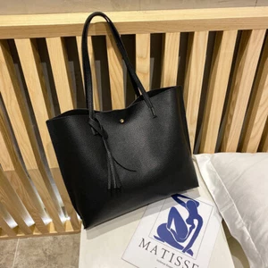 Women's Large Black PU Leather Tote Bag-Stylish Handbag&Shoulder Bag for School - Picture 1 of 9