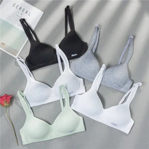 Simple Pure Cotton Girls Underwear Bra Thin Without Steel Ring Push Up Bra - Picture 1 of 17