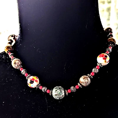 Collar Vintage Arte Vidrio y Piedra Bohemia Checa Cierre Magnético 16" Foto 1 de 4