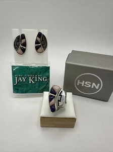 Mine Finds Jay King Purple Turquoise & Rose Quartz 925 Ring Sz 6.5 & Earrings - Picture 1 of 9