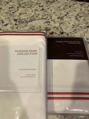 Funda nórdica Hudson Park italiana percal KING + dos fundas de almohada King blancas/rosa. Foto 1 de 4
