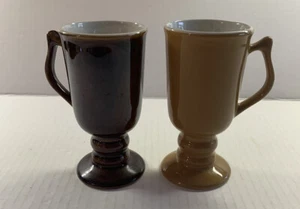 Set of 2 Hall China #1272 Irish Coffee Mugs Yellow Brown Ochre Footed Vintage - Picture 1 of 9