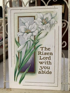 THE RISEN LORD WITH YOU ABIDE EASTER LILIES VINTAGE 1915 Whitney Made Postcard - Picture 1 of 6