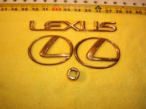Lexus 1994 ES 300 GOLD Plated REAR plastic Genuine Lexus OEM 3 Emblems, 16mm nut - Picture 1 of 23