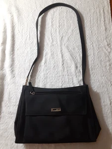 Guess Black Nylon Shoulder Bag – Silver Logo Accent, Zip Pocket 10x7x3" - Picture 1 of 11