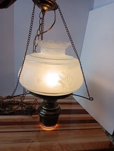 VTG Glass Hurricane Hanging Lamp Light Swag Rose Floral NEEDS REWIRING 2 Bulbs - Picture 1 of 8