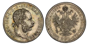ÖSTERREICH Franz Joseph I. 1881 AR 2 Florin. PCGS Original UNC Details Wien Dav-27 - Bild 1 von 1