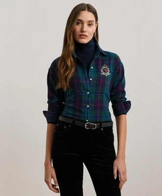 Lauren Ralph LaurenWomen's Relaxed-Fit Black Watch Plaid Shirt Green Size XL - Image 1 of 4
