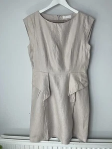 NICOLE FARHI 100% linen pale Pink Formal Peplum Dress Uk16 Via Wedding Races - Picture 1 of 11