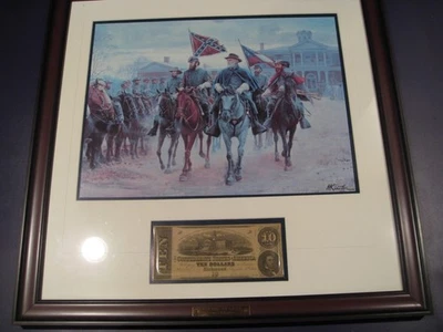 Leyendas en Gris Impresión Enmarcada por Mort Kunstler con Billete Cofederado de 10 Dólares Foto 1 de 4