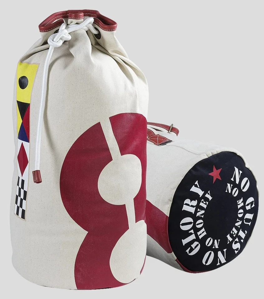 Navy Sailor Duffle Stuff Bag Canvas 21.75" Brass Hardware Leather Shoulder Strap - Image 1 of 1