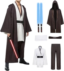 Jedi Herren Tunika Cosplay Kostüm mit 2 Lichtschwert Tunika Kapuze Gewand 3XL - Bild 1 von 6