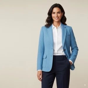 Talbots Womens Blue Wool Blend Blazer Jacket Size 12 Classic 2 Button Career - Picture 1 of 11