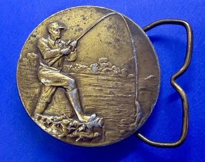 Fly Fishing Trout Fish Fisherman Brass Tone Vintage 1976 Bergamot Belt Buckle - Image 1 of 4
