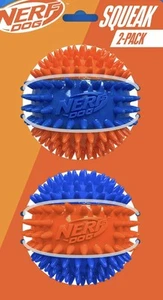 Dog Dental Toy Squeak Spiked Ball 2-Pack 3.7” L-XL Dogs TPR Rubber Nerf Rare - Picture 1 of 7