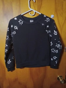 girls size 10/12 large athletics works black shirt with silver metalic stars - Picture 1 of 3