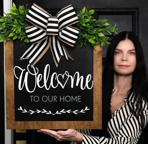 Big Square Front Door Wreath Welcome Wood Sign Custom Hanger 16x18" - Picture 1 of 5