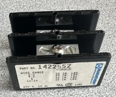 NEW Marathon 1422552 Terminal Block 115A 600V 2 Pole 2 to 14 AWG Panel Mount - Image 1 of 4