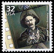 Stamp: Justus Barnes in THE GREAT TRAIN ROBBERY 1903 Portrait by Richard Waldrep