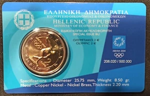 2 Euro Gedenkmünze BU in Coincard, Griechenland 2004, Olympia Diskuswerfer - Bild 1 von 2