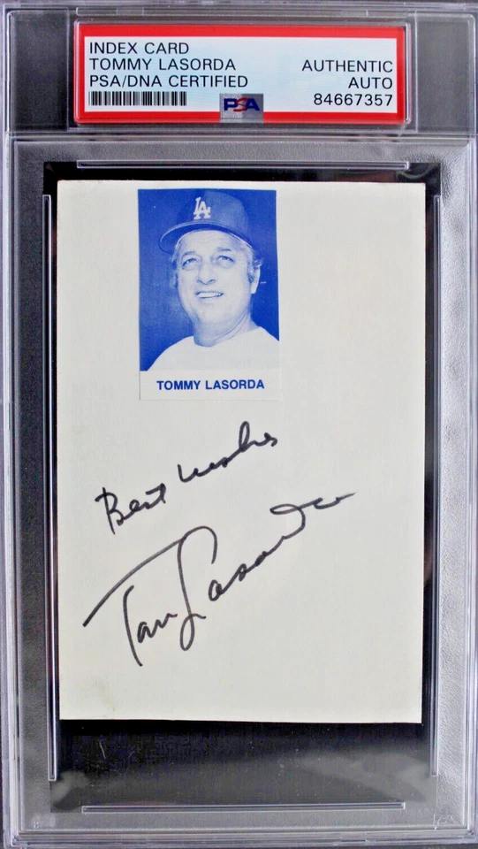 Tom Lasorda (d.2021) LA Dodgers HOF Autographed 3x5 Index Card Signed PSA - Image 1 of 3