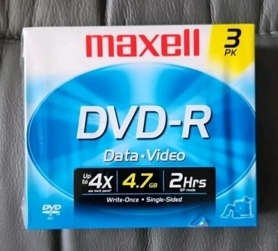 Maxell DVD-R 3-Pack of Disks with Jewel Cases 4.7 GB / 8X Speed 120 min NIP - Image 1 of 2