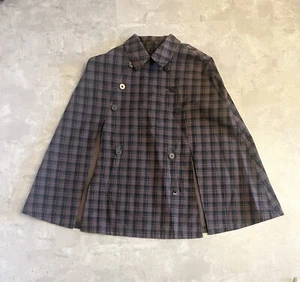 Tommy Hilfiger Brown Black Plaid Check Cape Poncho Coat Golf Country Large 40 - Picture 1 of 14