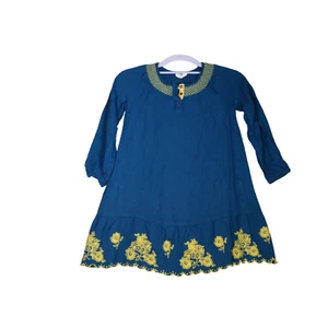 Mini Boden Girls Dress Size 7 8 Years Blue Embroidered Viscose Jersey Knit - Picture 1 of 10