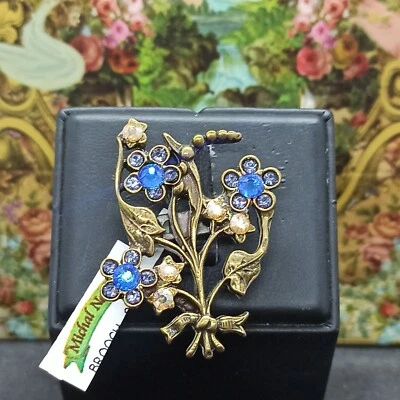 Broche Prendedor Michal Negrin Ramo de Flores Azules con Cristales de Swarovski Nuevo Regalo Foto 1 de 4