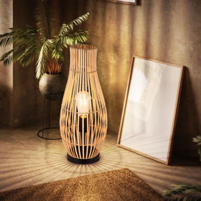 Lampada Da Tavolo Notturna In Bambù Naturale Con Intreccio In Vimini LED 47,5 Cm - Immagine 1 di 4