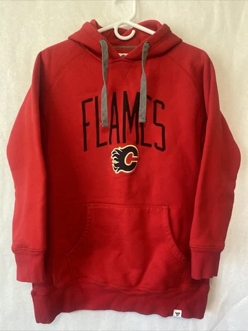 Calgary Flames Mens Size L Large Red Sweatshirt Pull Over Hooded Logo Cover