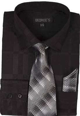 Nueva Camisa de Vestir Para Hombre Diseño Geométrico Con Corbata y Pañuelo George's AH-623 Foto 1 de 3