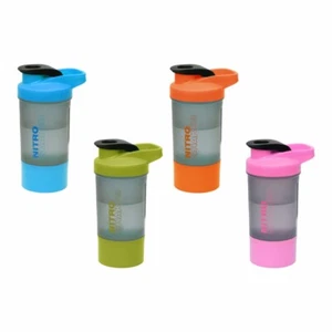 2 x Protein Shaker Bottle with Blending Ball Mixer 600ml Storage Compartment GYM - Picture 1 of 25