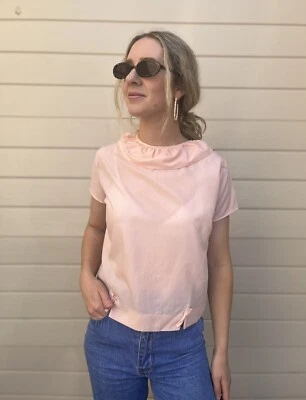 Vintage 60s Toray Tet Rex Pink Blouse. XS/S Excellent Condition. Polyester - Image 1 of 4