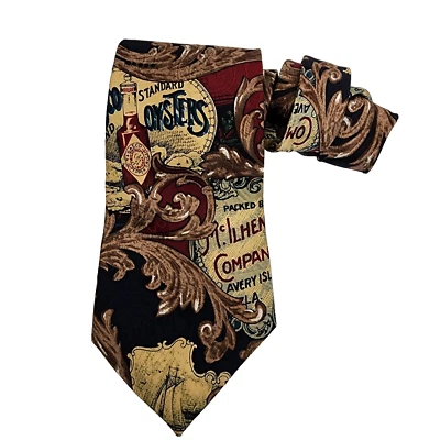 VTG Tabasco Hot Sauce Brand Men's Silk Tie Made In USA Novelty Lousiana 3.75" - Image 1 of 4