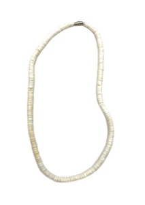 Collana Vintage Bianco Puka Shell Disco Perline 18" Surfer Spiaggia Girocollo Tropicale - Foto 1 di 24