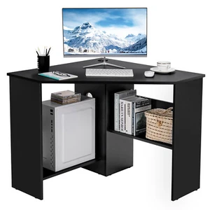 Computer Corner Desk Laptop Study Working Workstation Triangle Table w/Shelves - Picture 1 of 30