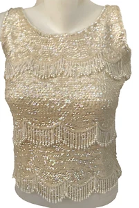 Vintage JO-RO IMPORTS Blouse Iridescent Bead Fringe Sequin Formal Vintage - Picture 1 of 14
