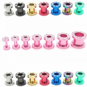 1x oder Set Flesh Tunnel Plug Strass Zirkonia Blau Rot Grün Rainbow 2 3 4 6 8 10 - Bild 1 von 10