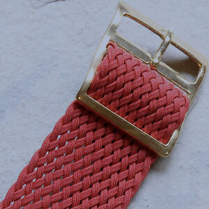 Red 21-22mm size tropical braided nylon NOS vintage watch band 1960s gold buckle