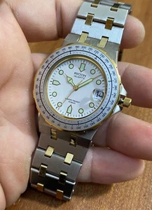 vintage Ricoh Royal Oa k Skin Diver Intergrated Bracelet Quartz Sport Demi Date - Picture 1 of 20