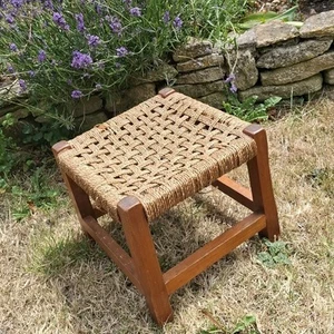 Small Vintage Woven Wooden Stool / Footstool - Project Piece H 28cm - Picture 1 of 16
