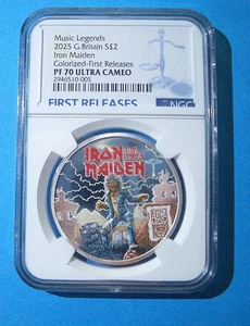 2025 2PD GB 1OZ SILVER PROOF NGC PF70 IRON MAIDEN MUSIC LEGENDS - FIRST RELEASES - Picture 1 of 10