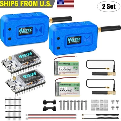 MAKERHAWK 2 Sets 915MHz LoRa V3 ESP32 OLED Board + Antenna +Battery + Case for Meshtastic
