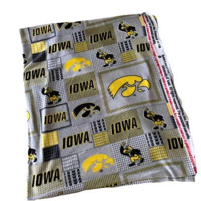 2 Yards University of Iowa Hawkeyes Gray Fleece Blanket Fabric Herky Tigerhawk - Image 1 of 4