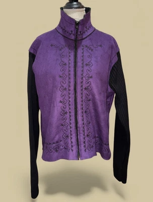 Chaqueta Coldwater Creek Talla XL Púrpura y Negra Imitación Gamuza y Tejido Bordado Foto 1 de 4