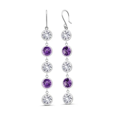 Pendientes de plata de ley 925 amatista púrpura zafiro creado blanco de 10,00 quilates Foto 1 de 2