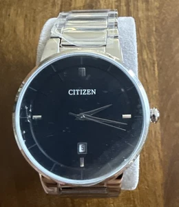 CITIZEN Gent's Silver Black Dial Wristwatch G112 S101760 NEW With Plastic Cover - Picture 1 of 9