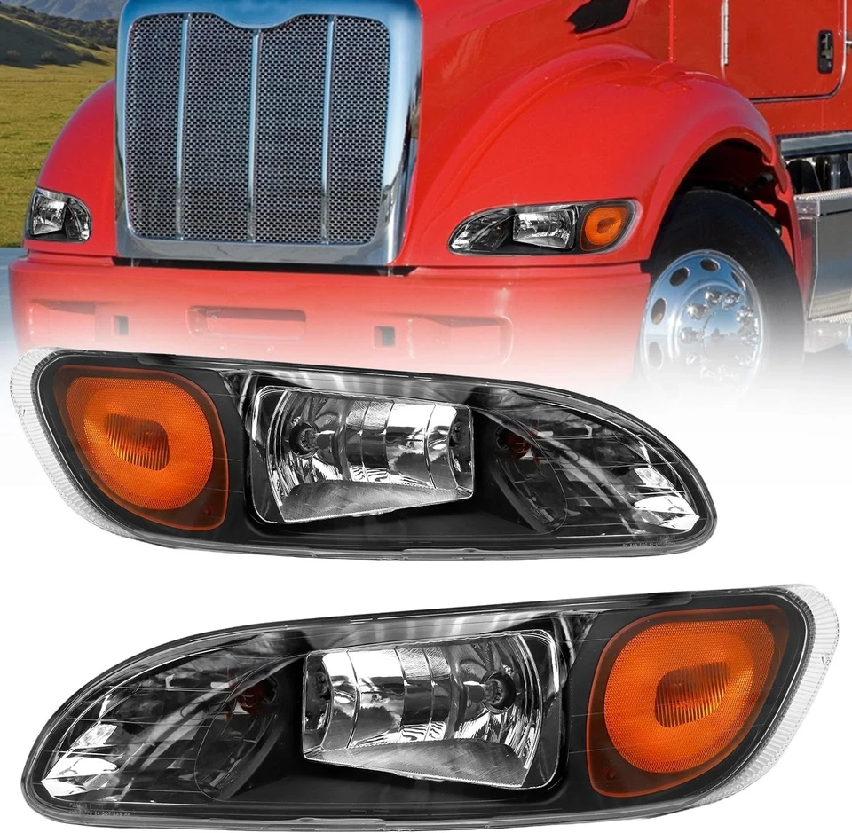 Par de faros negros Peterbilt 387 325 330 335 337 340 2005-2015 Foto 1 de 4
